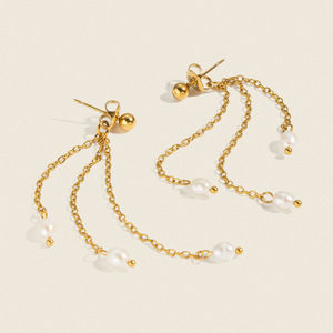 Pendientes <span class=keywords><strong>de</strong></span> Perlas <span class=keywords><strong>de</strong></span> Agua Dulce con Borlas, Diseño Minimalista <span class=keywords><strong>de</strong></span> Acero Inoxidable para Mujer, Moda Simple, Elegante y Chic - Product Image 1