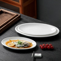 Plat à poisson ovale en porcelaine blanche à bord épais, grand plat, passe au micro-ondes, passe au lave-vaisselle, plat à poisson pour la maison, le restaurant, l'hôtel