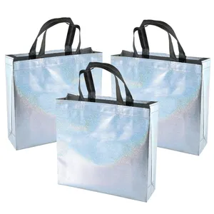 RPET özelleştirilmiş kullanımlık olmayan dokuma hediyelik alışveriş çantası eko promosyon parlak bakkal düğün parti için geri dönüşümlü dokunmamış alışveriş çantaları