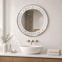 Miroir de salle de bain rond à LED Bluetooth, rétroéclairé et éclairé par l'avant, à intensité variable, anti-buée, 3 couleurs, pour la salle de bain et le salon