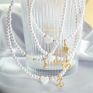 Colliers en chaîne de perles avec pendentif cœur et breloque zodiacale en acier inoxydable personnalisée, bijoux de mode en perles fines, vente en gros - Product Image 5
