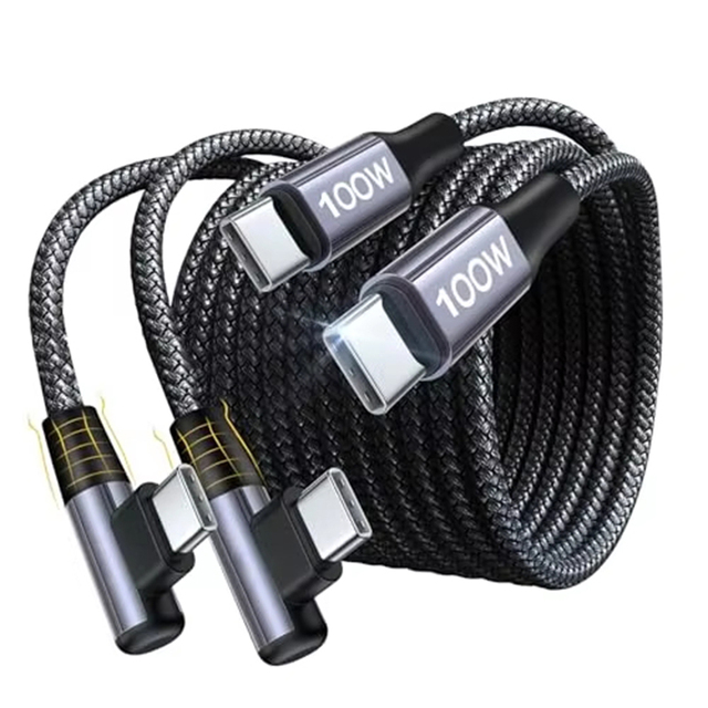 Pd100w Data Cable 5a Braided Super Fast Charging Cable for Gaming Elbow Type C to Type-C Multi Phone Charging Cable