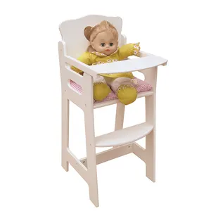 Les plus populaires enfants jouet En Bois Blanc poupée Bébé Chaise haute Avec Coussin Avant Carte Protégée