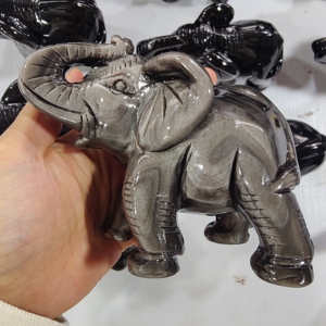 Elefante <span class=keywords><strong>de</strong></span> Obsidiana Plateada <span class=keywords><strong>Natural</strong></span> Tallado a Mano, Cristal, Tótem Animal, Feng Shui, para Decoración del Hogar, Venta al Por Mayor - Product Image 1