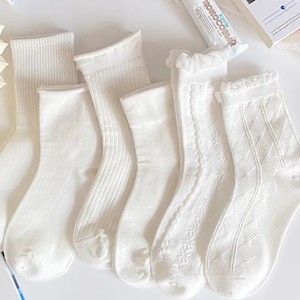 White Mid-Calf Socks Women Solid Color Breathable Sweat-Absorbing Korean Style Casual Socks - Product Image 1