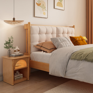 Nordic Solid Wood Double Bed 1.8m/1.5m Upholstered Cloud Bed Soft <b>Headboard</b> Platform Bedroom Furniture - Product Image 3