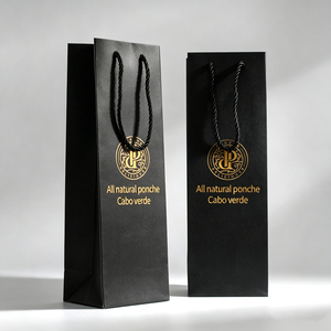 <span class=keywords><strong>Borsa</strong></span> Regalo Personalizzata con Logo Dorato per Vino, <span class=keywords><strong>Borsa</strong></span> di Carta <span class=keywords><strong>Nera</strong></span> di Lusso per Bottiglia di Vino - Product Image 1