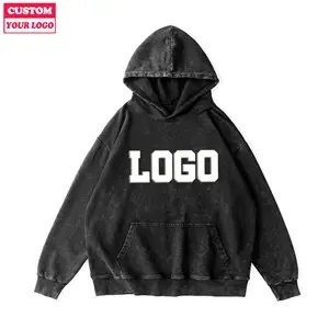 Heavy Weight Cotton 400 450 500 gsm oversize Puff Print Embroidery Custom Logo Stone Distressed Vintage Old Acid Wash Hoodie