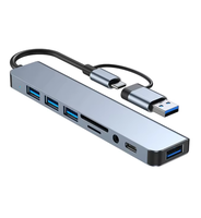 FYX Stock Prix d'usine 8-en-1 USB 3.0 Type-C Hub Station d'accueil avec lecteur de carte SD TF Port Audio pour ordinateur portable Tablette PC