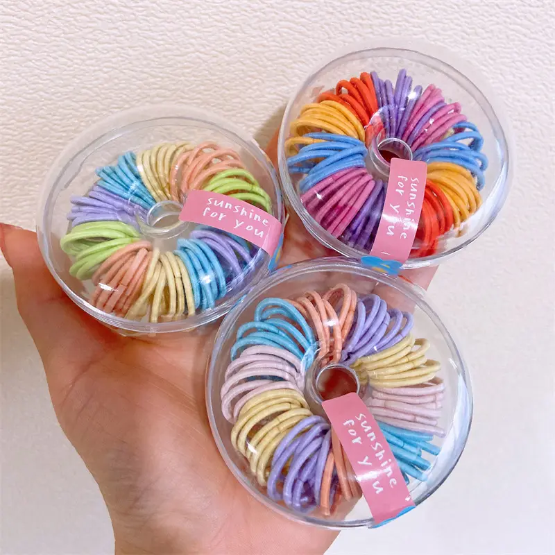 60pcs/box Hot Sale Simple Candy Color Elastic Ponytail Cotton Hair Tie Hair Rubber Bands For Girls