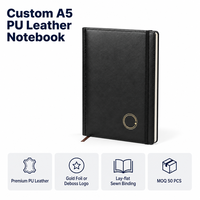 Carnet A5 personnalisé en cuir PU à couverture rigide avec logo doré à chaud pour cadeau d'entreprise, faible MOQ