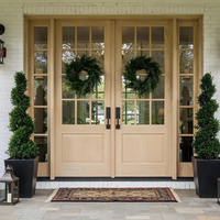 Porte d'entrée en bois massif chêne blanc avec grille en verre, étanche, pour maisons résidentielles et projets hôteliers