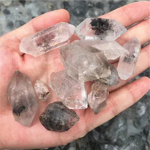 批发天然生石粗糙闪光Herkimer钻石双端接石英晶体点用于治疗