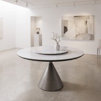 Table à manger ronde de luxe en marbre blanc poli sur mesure pour cuisine moderne, villa, hôtel, appartement