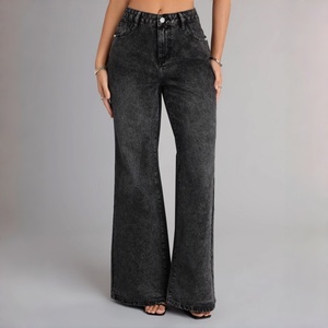 Pantalon de maternité pour femme, coupe large, <span class=keywords><strong>jean</strong></span> de <span class=keywords><strong>grossesse</strong></span> taille haute, ample, lavable, avec poches, noir, taille moyenne - Product Image 1