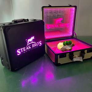 定制餐厅酒店酒吧牛排餐厅金镜牛肉手提箱肉托架盒发光二极管牛排公文包美化展示盒 - Product Image 5