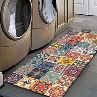 Tapis de Cuisine Anti-Fatigue à Motif Floral Mandala Bohème, Tapis de Sol Domestique Doux et Résistant avec Coussinets