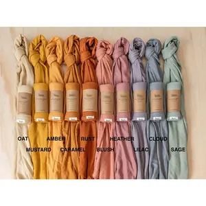 Label pribadi warna Soild katun organik bambu Muslin bayi bedong 100% katun anak-anak handuk ponco Jacquard handuk anak