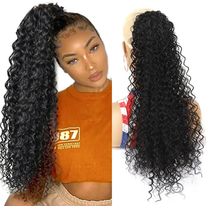20 pulgadas de largo envoltura sintética cordón rizado Cola de Caballo extensión negro Rubio Afro rizado pelo Cola de Caballo <span class=keywords><strong>coletas</strong></span> para mujeres - Product Image 1