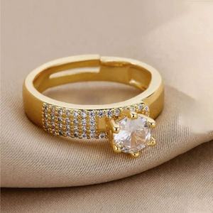 Anillo de Latón Circular de Moda con Incrustaciones de Circonita, Chapado en Oro de 18K, Anillo Unisex Moderno - Product Image 4