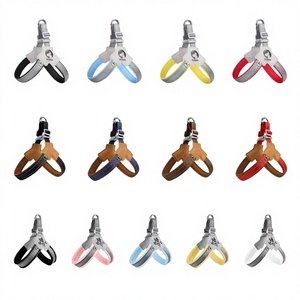 カスタマイズ可能な小型高級犬用リードとハーネスセット、パーソナライズされた反射素材入りパッド入りリバーシブル、ポリエステル製、シンプルでおしゃれ - Product Image 1