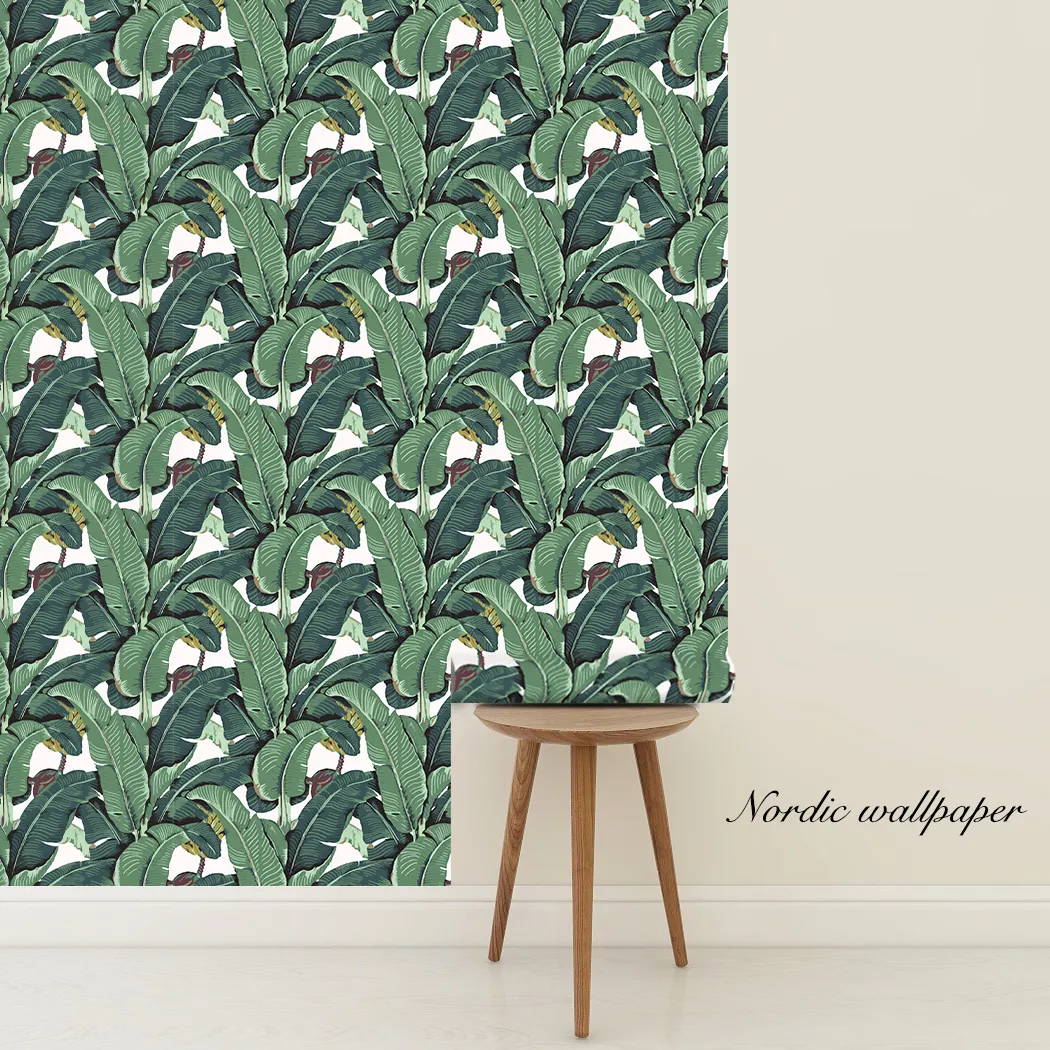 Banana Leaf Wallpaper Peel and Stick, Removable Wallpaper Tropical Leaf Wall Mural Green Leaves Print Palm Tree