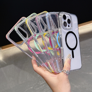 Cao Rõ Ràng Chống-Vàng Bling Kim Cương Trường Hợp Điện Thoại Cho Iphone 13 14 15 16 Pro Max Không Dây Sạc N52 Từ Chống Sốc Bì<span class=keywords><strong>a</strong></span> - Product Image 6