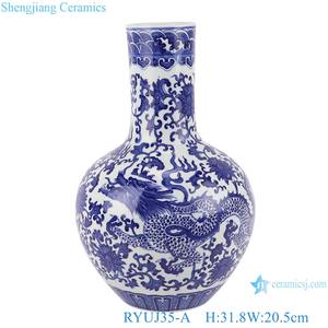 RYUJ35-A-B antico classico blu e bianco porcellana drago avvolgimento foglia disegno a mano vaso di ceramica <span class=keywords><strong>per</strong></span> la decorazione del gabinetto di casa - Product Image 3