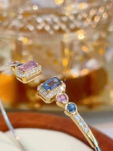 Xinfly Wholesale 18k Yellow GOld Natural Color Sapphire Real Diamonds Line <b>Bangle</b> <b>Bracelet</b> - Product Image 3