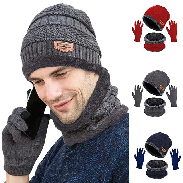 사용자 정의 니트 비니 남성 여성 패션 모자 스카프 터치 스크린 장갑 두꺼운 따뜻한 모자 디자이너 남성 모자