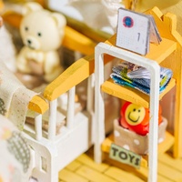 IIECREATE Maison en bois de dessin animé à construire soi-même avec lumière LED, jouet éducatif pour enfants de 14 ans et plus, écologique, échelle 1:24