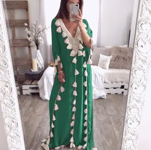 2023 Casual Kwasten Islamitische Zachte Kleding Mode Arabische Stijl Dubai Moslim Abaya Vrouw Plus-Size Jurk Voor Dames