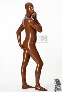 Herren Express Pass Schokoladen-<span class=keywords><strong>Latex</strong></span> 0,4mm Dicker Catsuit mit Einweg-Reißverschluss am Rücken Kapuze Handschuhe & Socken-3-Kondome - Product Image 3