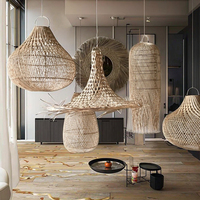 Abat-jour en osier asiatique Plafonnier Lustre Suspendu Lampe Rotin Bambou Abat-jour Couvre Cadre En Bois Antique Moderne
