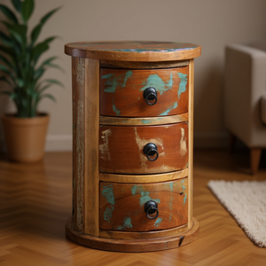 Mobiletto Multicolore in Legno Massello Recuperato e Ferro, Arredamento Compatto per Soggiorno - Product Image 2