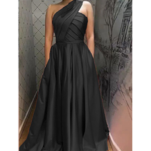 فساتين سهرة ماكسي طويلة أنيقة وكاجوال ومثيرة للنساء بمقاسات كبيرة، بلون سادة وبكتف واحد - Product Image 2