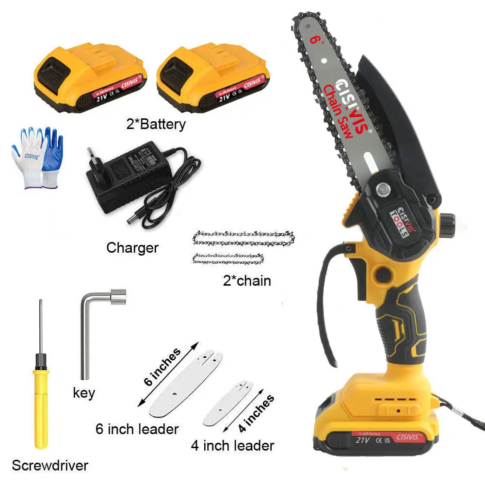 Motosierra Eléctrica Portátil Recargable con Batería de Litio de 21V, Mini Sierra Inalámbrica de 6 Pulgadas