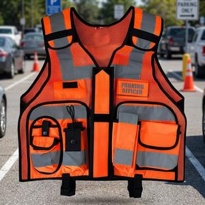 Chaqueta de Seguridad Reflectante Dorada para Guardias de Seguridad, con Cierre Frontal, Bolsillos Multifuncionales, Alta Visibilidad, 100% Poliéster - Product Image 1