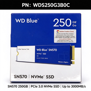 WDS250G3B0C Bleu <span class=keywords><strong>SN570</strong></span> 250 Go M.2 <span class=keywords><strong>NVMe</strong></span> SSD WDS250G3B0C PCIe Gen3 M-Key 2280 Disque SSD interne - Product Image 1