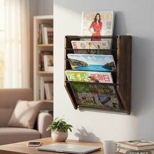 Unidad de estantería montada en la pared de 3 niveles, <span class=keywords><strong>estante</strong></span> colgante escalonado sin madera rústica para cocina, oficina, sala de estar, esquina, Oficina - Product Image 1