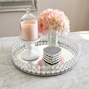 Safa International Contemporary <b>Crystal</b> <b>Mirror</b> Decorative Tray Glass Dome Candle Holder Floral Arrangement for Glam - Product Image 1