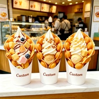 Gobelets à collation en papier rose de qualité alimentaire avec logo personnalisé, supports jetables à emporter pour gaufres bulles, frites, pop-corn et crème glacée