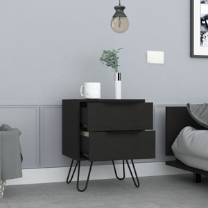Augusta 2 <b>Drawer</b> Nightstand Black Hairpin Legs <b>Side</b> <b>Table</b> End <b>Table</b> - Product Image 2