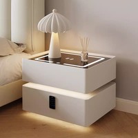 Table de chevet moderne minimaliste intelligente, luxe, multifonctionnelle, charge sans fil, construction en bois massif, meubles de chambre à coucher