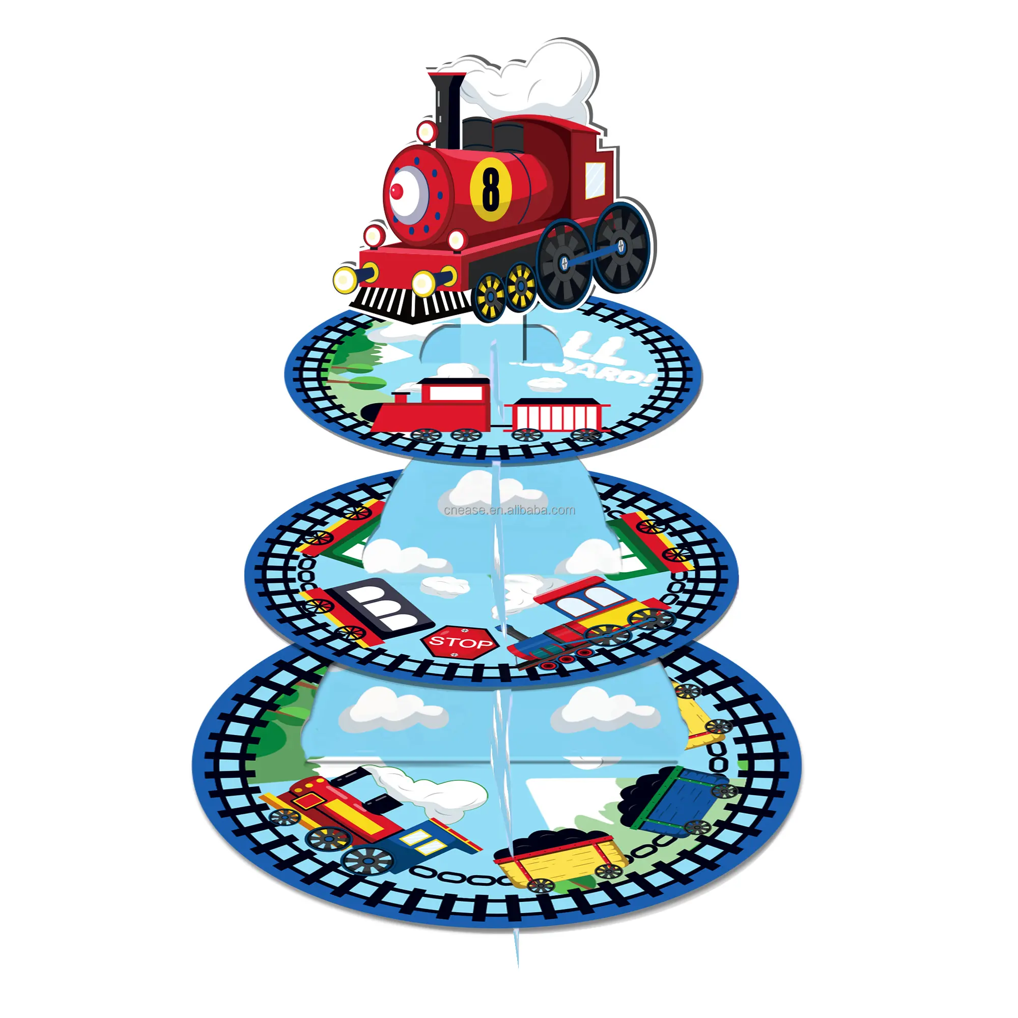 DT072 Auto Trein Reizen Cake Stand 3 Tier Kartonnen Cupcake Stand Party Decoraties Voor Kinderen Verjaardagsfeestje