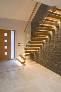 CBMmart-escalera flotante interior moderna, barandillas <span class=keywords><strong>de</strong></span> vidrio rectas con escalera <span class=keywords><strong>de</strong></span> <span class=keywords><strong>madera</strong></span>, <span class=keywords><strong>para</strong></span> el hogar - Product Image 2