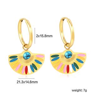 Nuevos Pendientes de Aro de Acero Inoxidable con Baño de Oro PVD y Esmalte, Diseño de Turquesa Colorida, para Mujer - Product Image 2