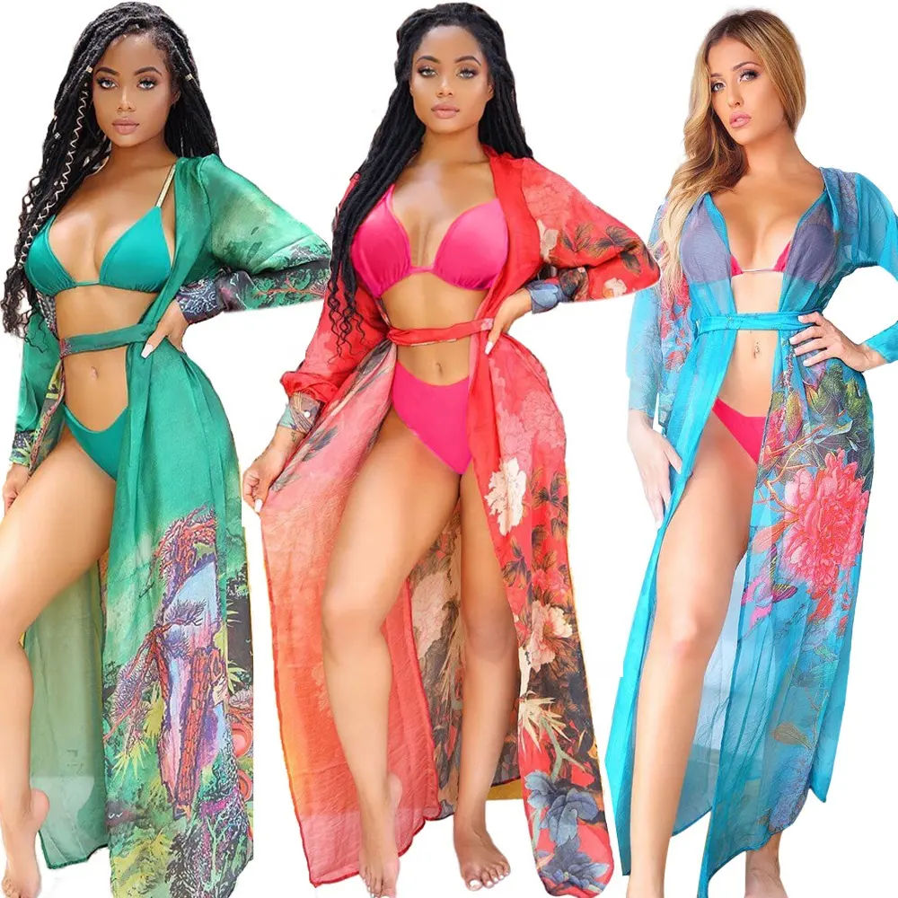 Maillots de bain et vêtements de plage en gros imprimant trois pièces Bikini Cover Ups