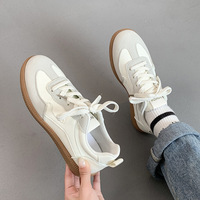 Chaussures décontractées pour femmes en gros d'usine - Baskets de marche à lacets en daim kaki-blanc avec empiècements et semelle en caoutchouc