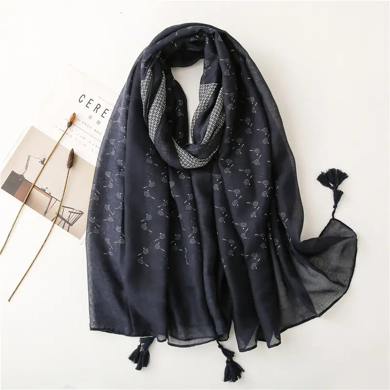 wholesale popular women travel scarf with small tennis racket patterns high quality lady oversized scarves for winter